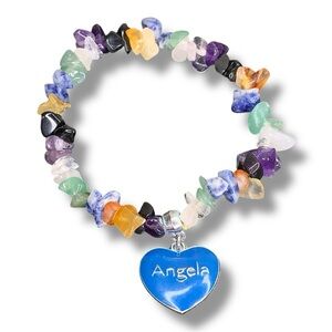 “Angela” Personalized Geniune Semi-Precious Gemstones Name Bracelet Stretch Boho